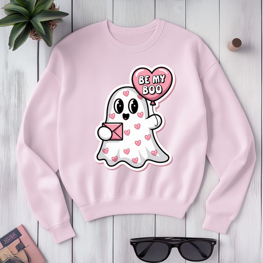 Be My Boo Ghost Sweatshirt, Valentines Day Hearts Graphic Crewneck Fleece Cotton Sweater Jumper Pullover Men Women Couples Designer Top