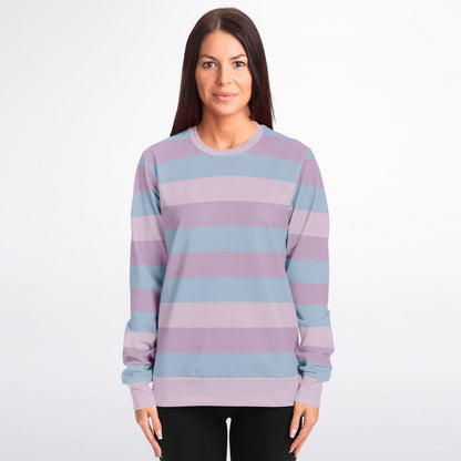 Pastel Striped Sweatshirt, Pink Purple Blue Kawaii Aesthetic Multi Color Crewneck Fleece Cotton Sweater Jumper Pullover Men Women Top