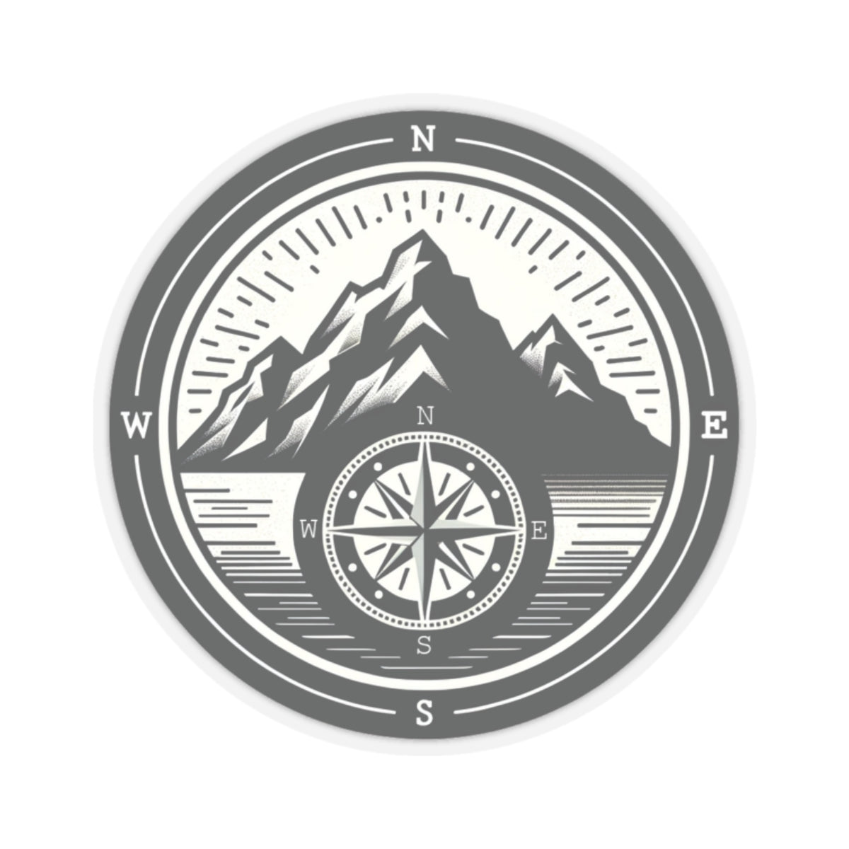 Compass Mountain Sticker Decal, Car Bumper Navigation Art Vinyl Laptop Cute Waterbottle Tumbler Waterproof Clear Aesthetic