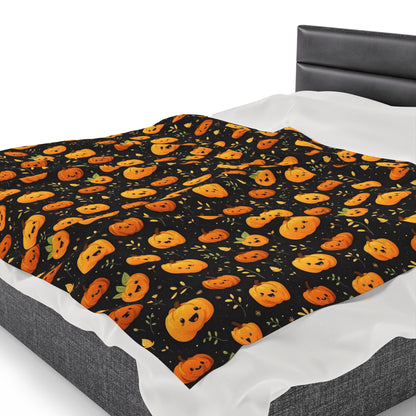 Cute Pumpkins Fleece Throw Blanket, Halloween Velveteen Soft Plush Fluffy Cozy Warm Adult Kids Small Large Sofa Bed Décor
