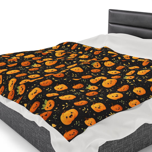 Cute Pumpkins Fleece Throw Blanket, Halloween Velveteen Soft Plush Fluffy Cozy Warm Adult Kids Small Large Sofa Bed Décor Starcove Fashion