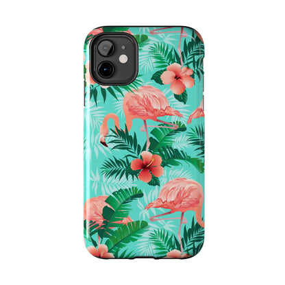 Pink Flamingo iPhone 17 16 15 14 13 12 11 Pro Max Case, Green Tropical Leaf Monstera Print Cute Gift XS XR X 7 Plus 8 Tough Cell Phone - Starcove Fashion