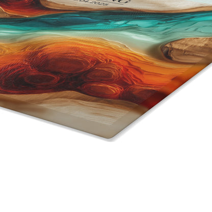 Personalized Glass Cutting Board, Custom Wood Epoxy Charcuterie Chopping Tempered Small Large Realtor Kitchen Decorative Closing Wedding