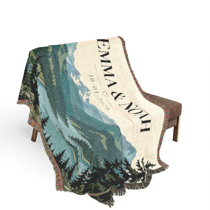 Custom Couples Blanket Throw Blanket Tapestry, Personalized Family Name Mountain Nature Cotton Fringe Small Large Bed 50x60 Wall Hanging