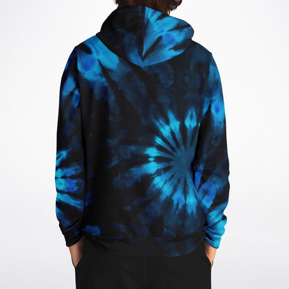Black and Blue Tie Dye Hoodie, Pullover Men Women Adult Aesthetic Graphic Cotton Hooded Sweatshirt with Pockets Designer Plus Size