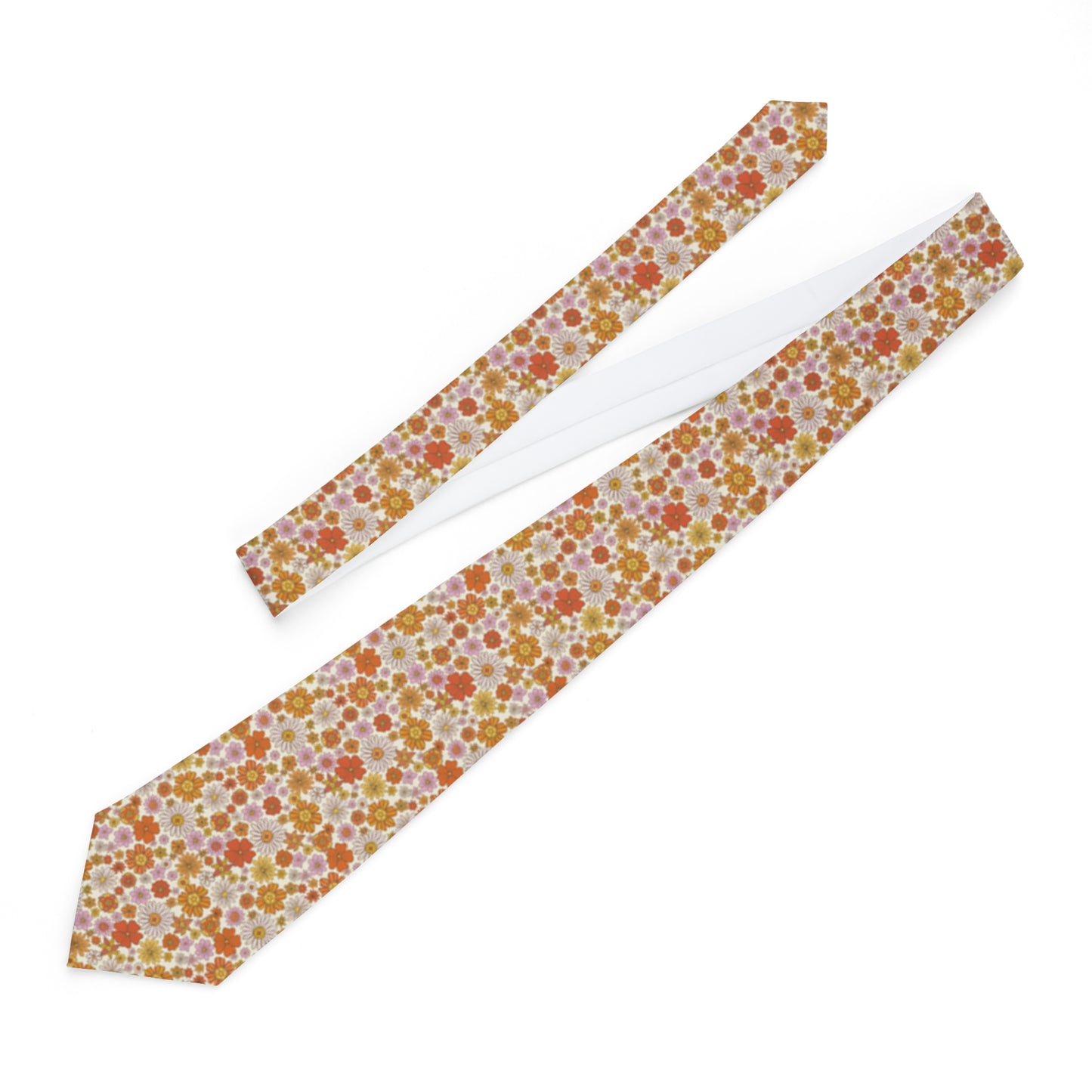 Orange Floral Necktie, Retro Vintage Flowers 70s Neck Tie Fancy Classic Chic Gift for Him Men Tuxedo Groomsmen Groom Wedding Suit Cravat