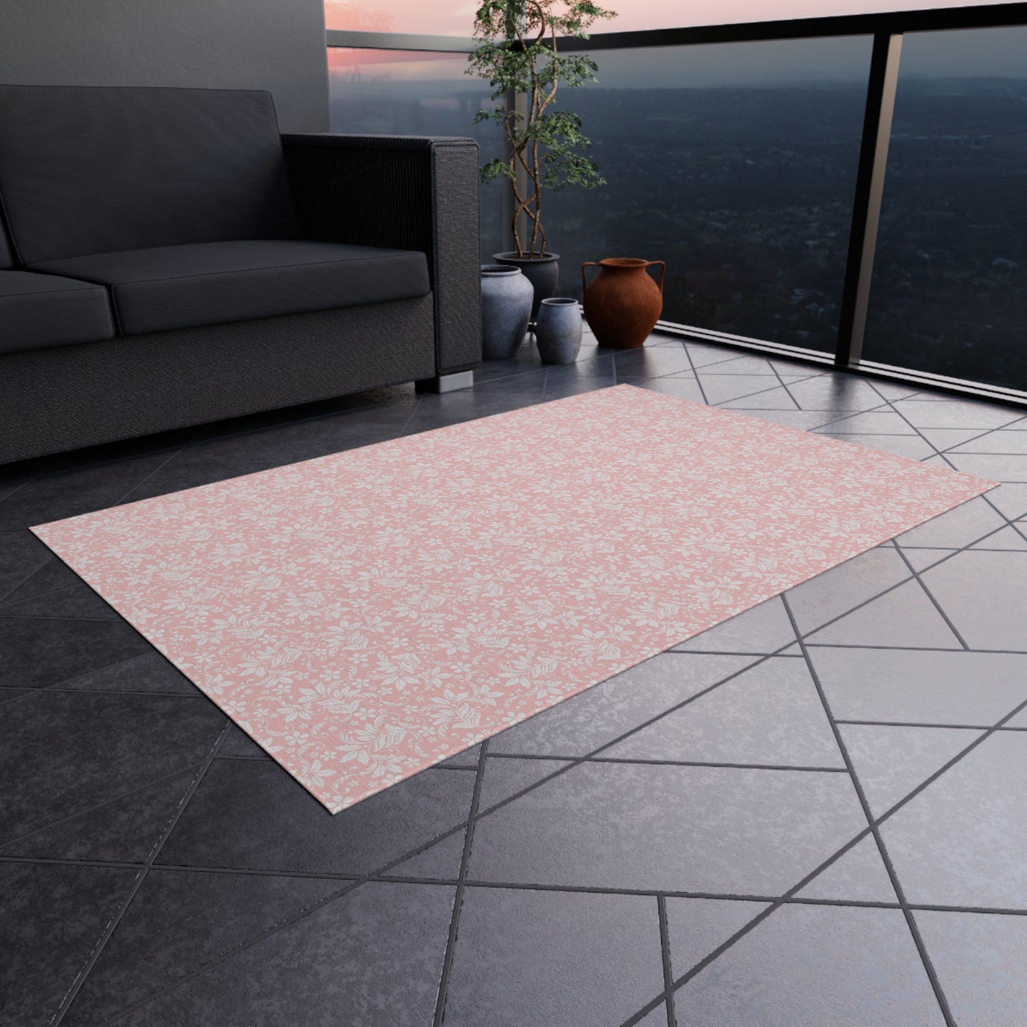 Pink and White Outdoor Area Rug, Floral Flowers Waterproof Carpet Floor Decor Large 2x3 4x6 3x5 5x7 8x10 Patio Deck Small Large Camping Mat