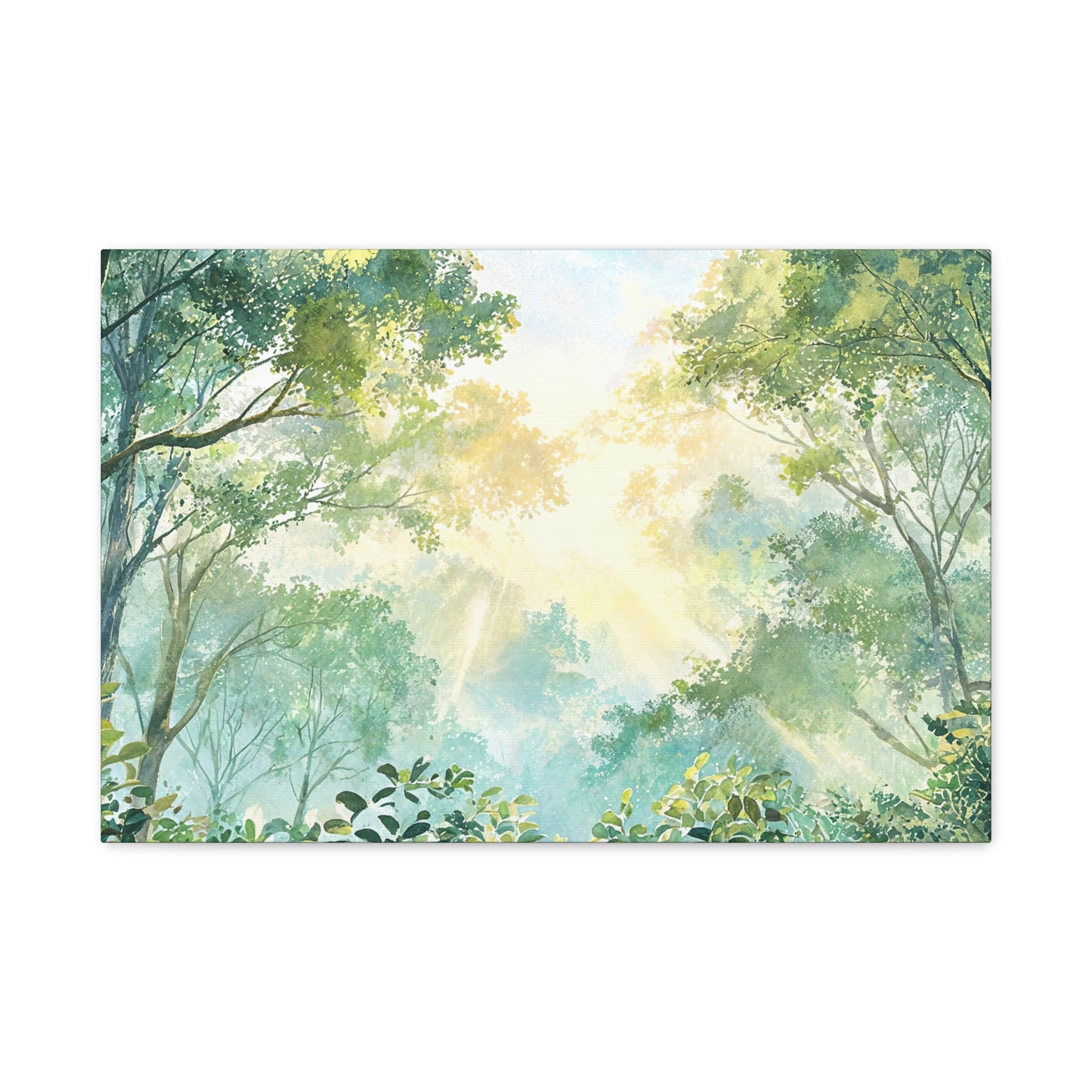 Tree Canopy Sky Canvas Gallery Wrap, Sunlit Calm Nature Watercolor Wall Art Print Decor Small Large Hanging Modern Landscape Living Room
