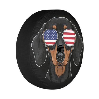 Dachshund Dog American Flag Spare Tire Cover,  Puppy Sunglasses Cool Backup Camera Hole Wheel Unique RV Back Cars Men Women Trailer Campers - Starcove Fashion