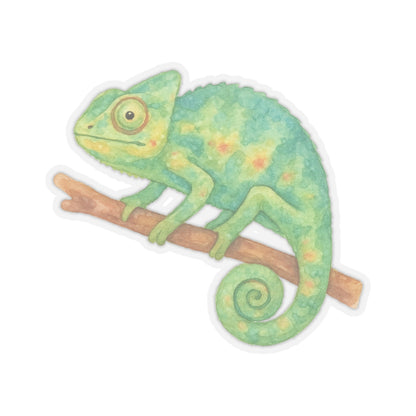 Chameleon Sticker Decal, Green Animal Reptile Watercolor Art Vinyl Laptop Cute Waterbottle Tumbler Car Waterproof Bumper Clear Die Cut Wall