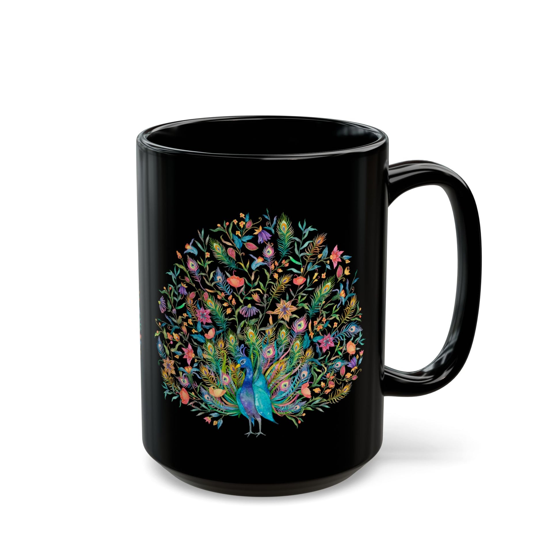 Majestic Peacock Coffee Black Mug, Feather Bird Art Animal Black Ceramic Cup Tea Lover Unique Microwave Safe Novelty Cool Gift Ceramic - Starcove Fashion