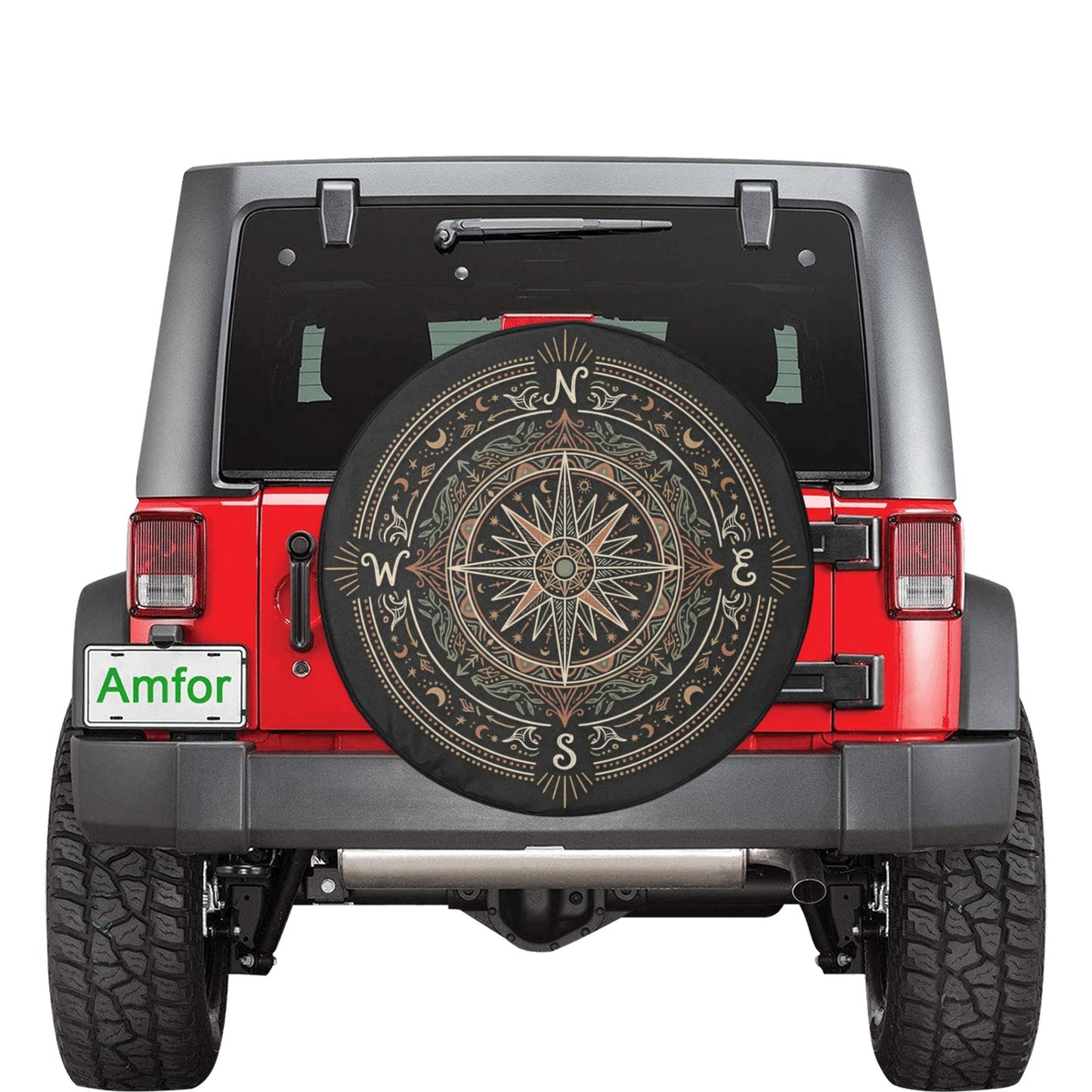 Boho Compass Rose Spare Tire Wheel Cover, Navigation Bohemian Celestial Moon Tribal Back Up Camera Hole Rear Back RV Car Camper Motorhome - Starcove Fashion