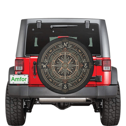 Boho Compass Rose Spare Tire Wheel Cover, Navigation Bohemian Celestial Moon Tribal Back Up Camera Hole Rear Back RV Car Camper Motorhome - Starcove Fashion
