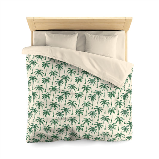 Palm Tree Duvet Cover, Green Cream White Bedding Queen King Full Twin XL Microfiber Unique Designer Bed Quilt Bedroom Decor