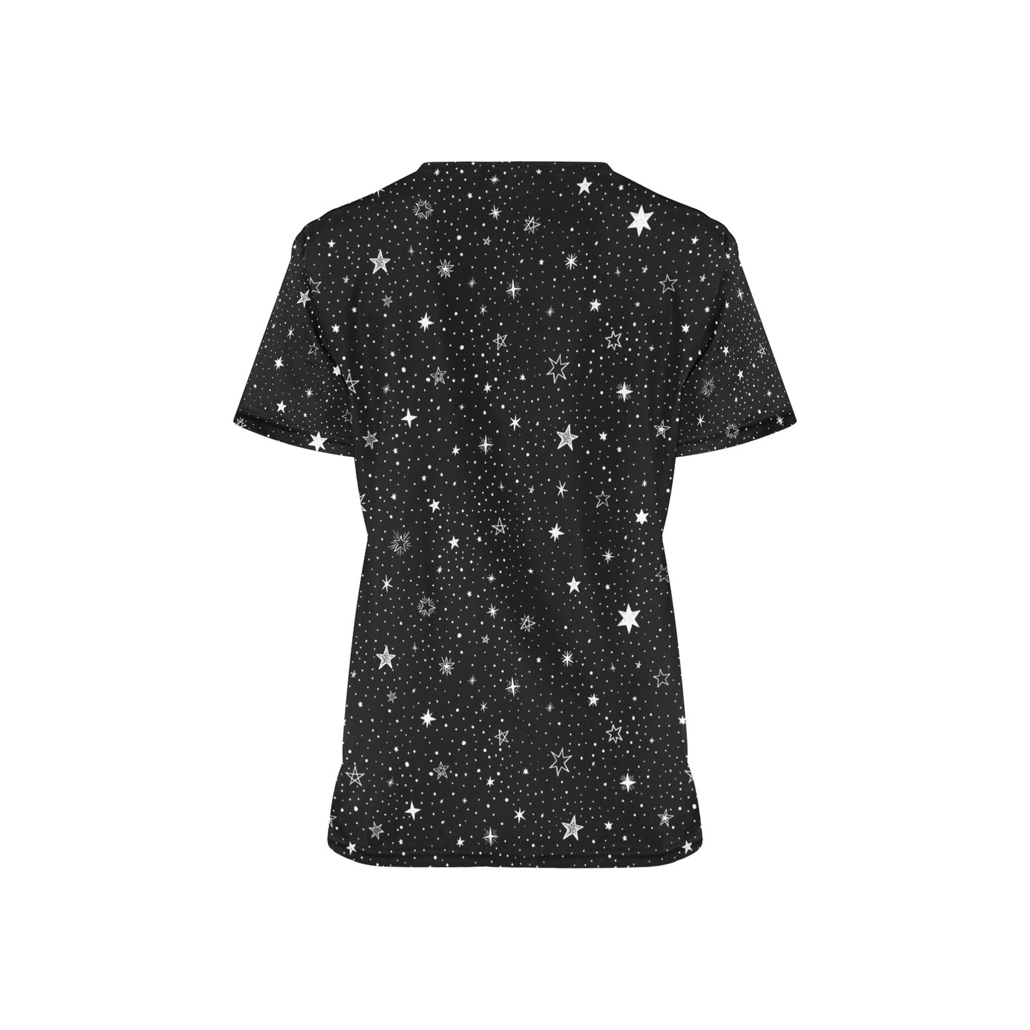 Stars Medical Scrubs Top Women, Space Night Sky Ladies Female Plus Size Nursing Cute Printed Nurse Vet Veterinary Assistant Uniform Pockets - Starcove Fashion