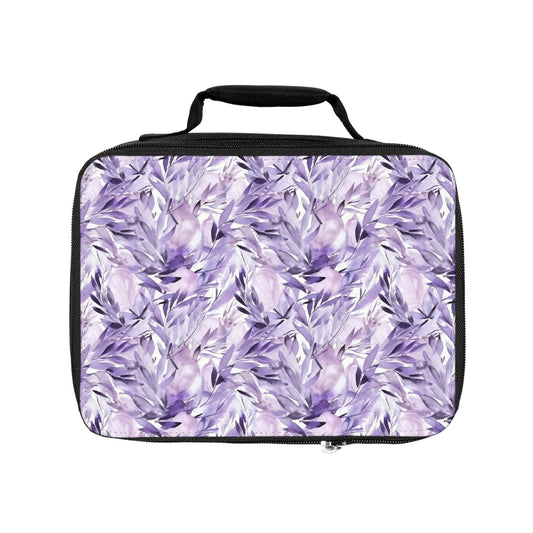 Lavender Insulated Lunch Box, Purple Floral Flowers Cute Food Container Adult Kids Women Teens Men Black School Work