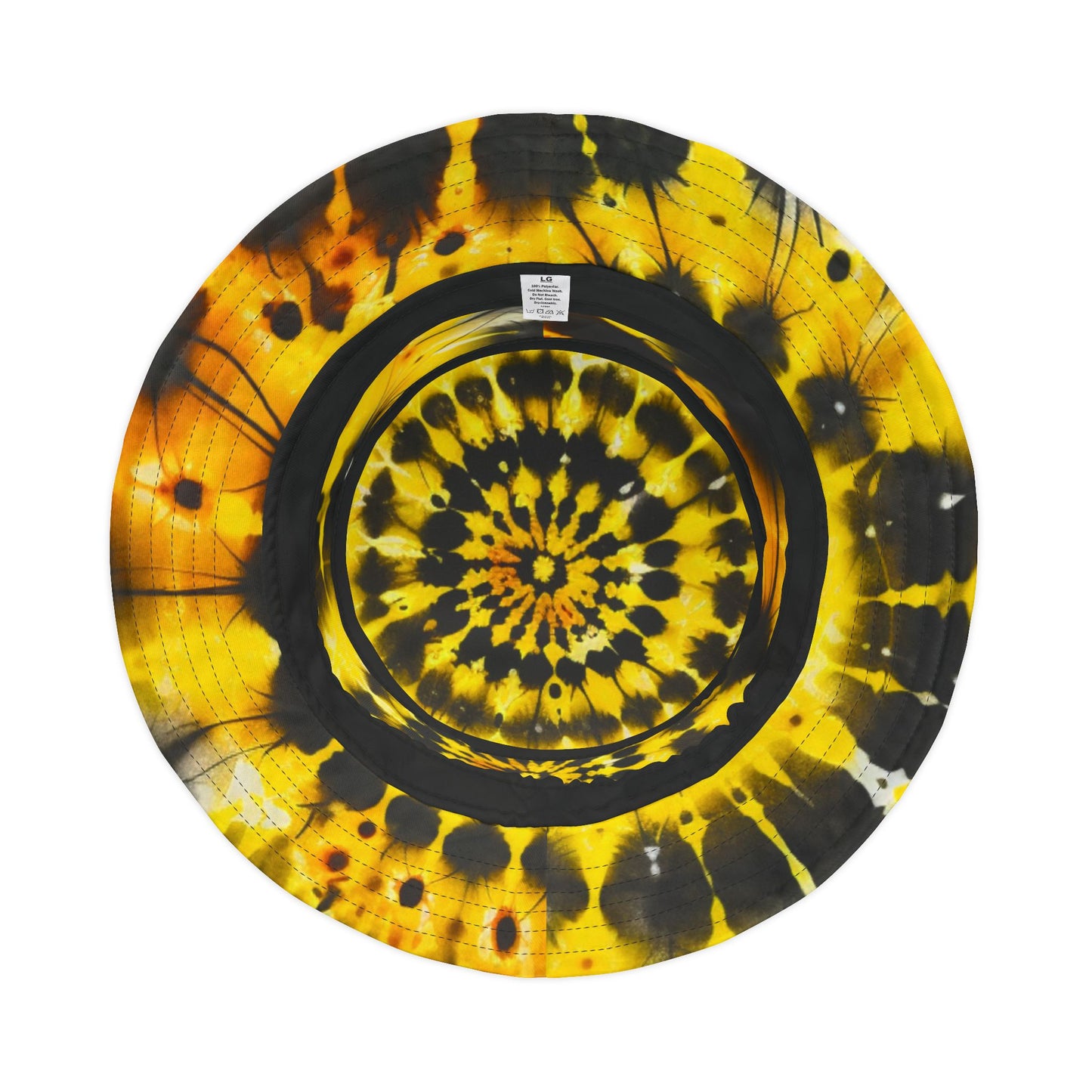 Yellow Tie Dye Bucket Cap Hat, Black Print Beach Women Men Kids Children Golf Summer Festival Cute Designer Sun Shade Ladies Small Large
