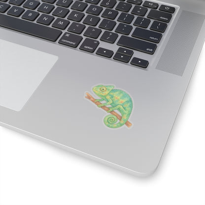 Chameleon Sticker Decal, Green Animal Reptile Watercolor Art Vinyl Laptop Cute Waterbottle Tumbler Car Waterproof Bumper Clear Die Cut Wall