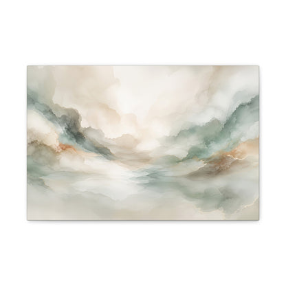 Dreamy Abstract Canvas Gallery Wrap, Sage Soft Neutral Watercolor Wall Art Print Decor Small Large Hanging Modern Landscape Living Room
