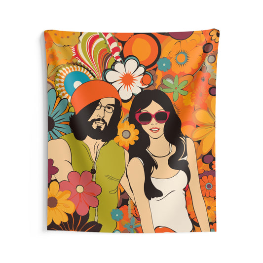 Groovy 1970s Tapestry, Hippie Funky Retro Floral Wall Art Hanging Cool Unique Vertical Aesthetic Large Small Bedroom College Dorm Room Starcove Fashion