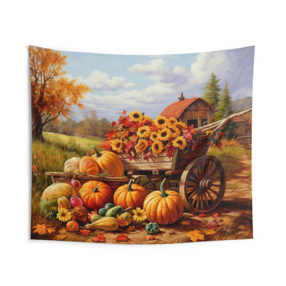 Fall Tapestry, Pumpkin Sunflowers Autumn Leaves Wall Art Hanging Landscape Aesthetic Large Small Decor Bedroom College Room Starcove Fashion