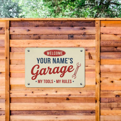 Custom Garage Metal Tin Signs, Personalized Name Workshop Retro Wall Hanging Tacker Outdoors Exterior Mechanic Tools Men Husband Gift