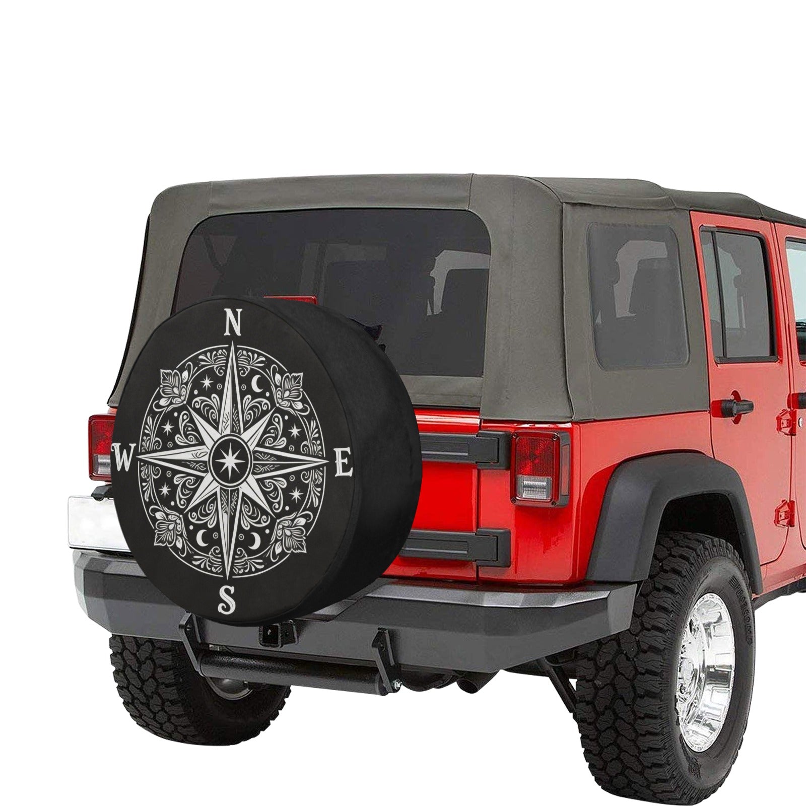 Boho Compass Rose Spare Tire Wheel Cover, Navigation Bohemian Black White Celestial Back Up Camera Hole Rear Back RV Car Camper Motorhome - Starcove Fashion