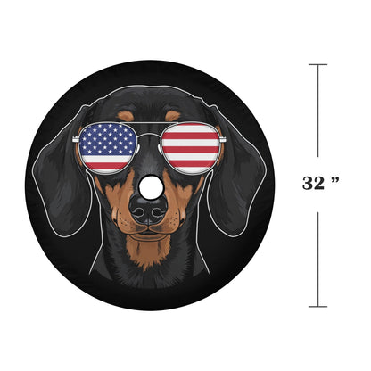 Dachshund Dog American Flag Spare Tire Cover,  Puppy Sunglasses Cool Backup Camera Hole Wheel Unique RV Back Cars Men Women Trailer Campers - Starcove Fashion