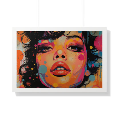 Pop Culture Art Poster and Frame, Woman Retro Vintage Print Wall Horizontal Black Framed Artwork Small Large Decor Paper 24x16 30x20