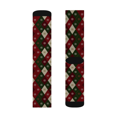 Argyle Socks, Red Green Snowflake Christmas Festive Crew Sublimation Women Men Designer Fun Novelty Cool Casual Cute Unique Dress