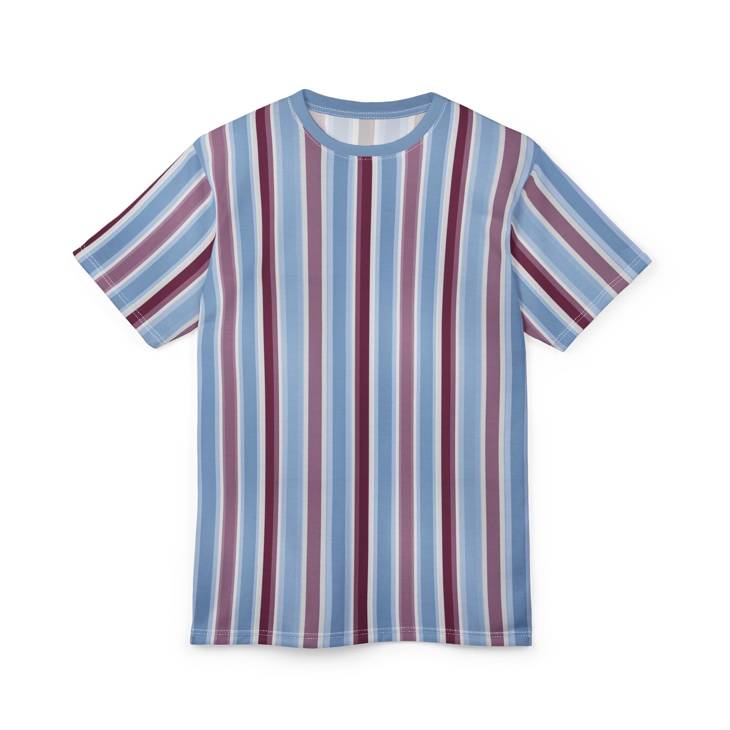 Blue Burgundy Striped Tshirt, Vertical Stripe Designer Aesthetic Lightweight Heavyweight Crewneck Men Women Tee Top Short Sleeve Shirt