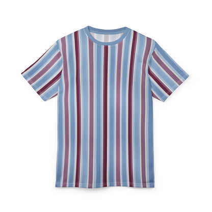 Blue Burgundy Striped Tshirt, Vertical Stripe Designer Aesthetic Lightweight Heavyweight Crewneck Men Women Tee Top Short Sleeve Shirt