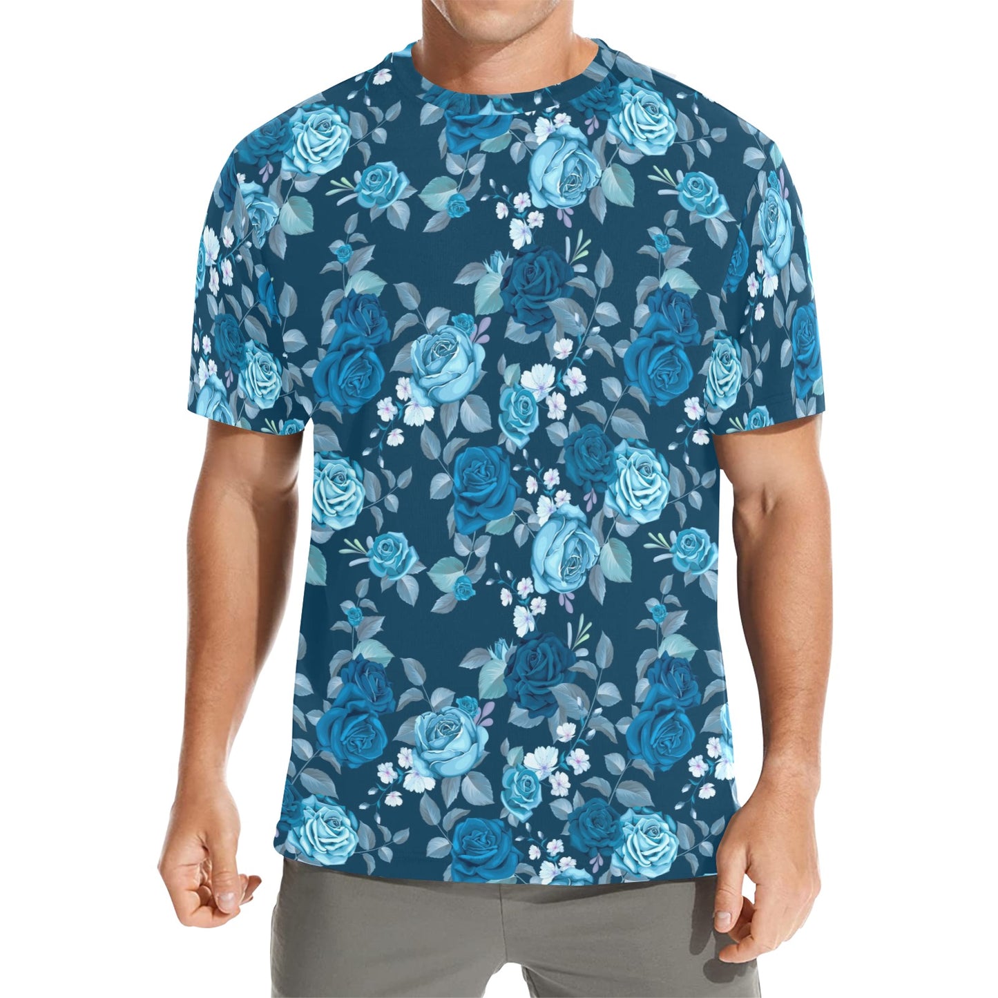 Blue Floral Graphic Tshirt, Flowers Lightweight Summer Crewneck Men Male Women Tee Top Aesthetic Designer Short Sleeve Shirt