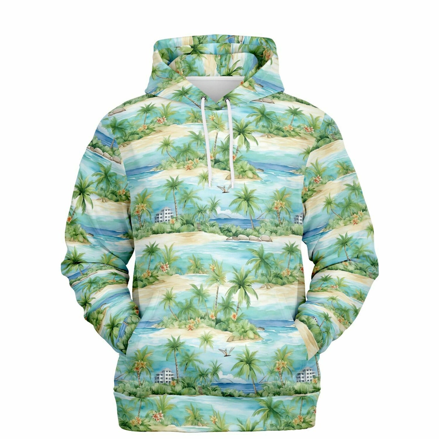 Beach Lightweight Hoodie, Tropical Palm Trees Green Summer Pullover Men Women Adult Aesthetic Graphic Hooded Sweatshirt Pockets Starcove Fashion