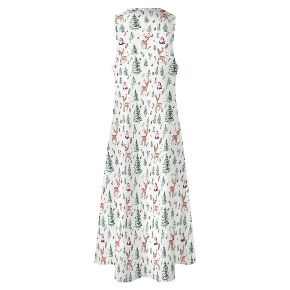 White Christmas Maxi Dress, Holiday Xmas Trees Reindeer Santa Women Sleeveless Casual Cute Designer Plus Size Cocktail Party Designer S / White White Christmas Maxi Dress, Holiday Xmas Trees Reindeer Santa Women Sleeveless Casual Cute Designer Plus Size Cocktail Party Designer S / White