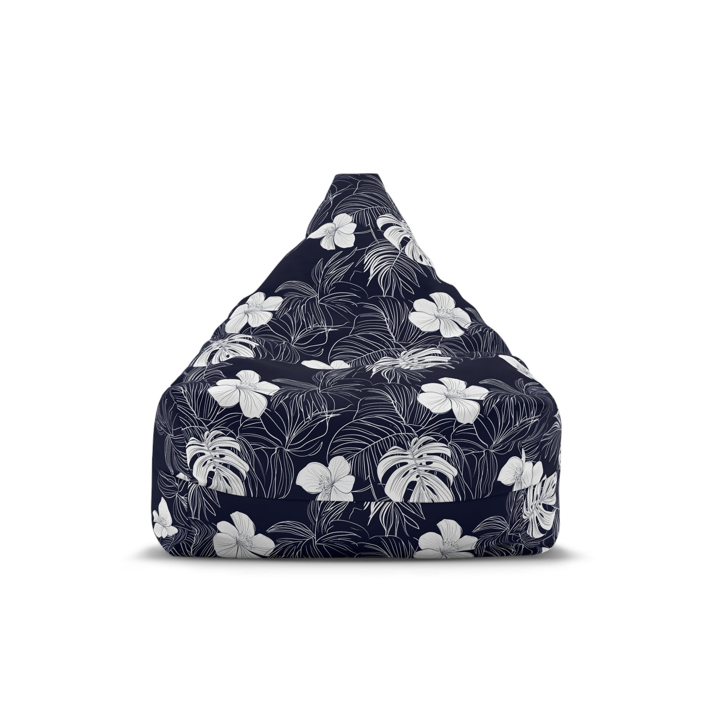 Navy Blue Tropical Bean Bag Chair Cover, Hibiscus Floral White Washable Triangle Small Large Adult Children Kids Sofa Dorm Unfilled Sack