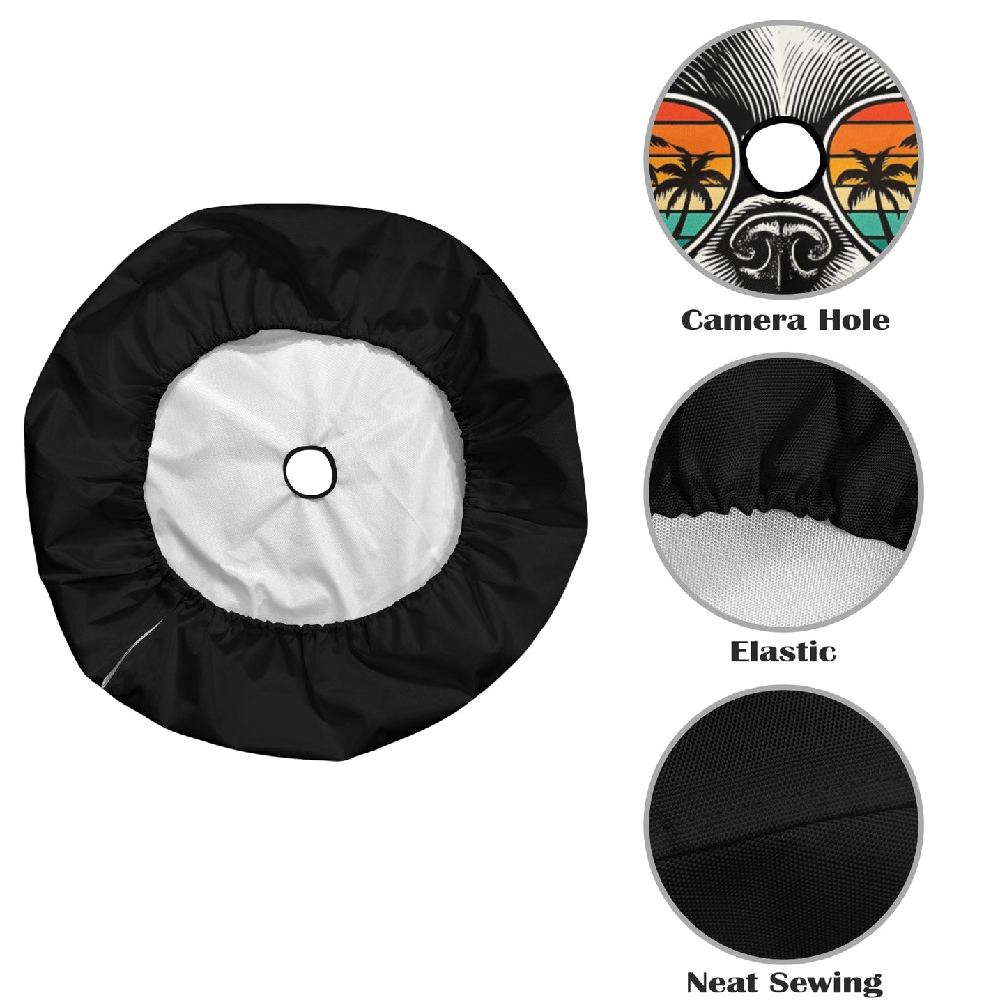 French Bulldog Dog Spare Tire Cover, Sunglasses Palm Tree Beach Puppy Backup Camera Hole Wheel Unique RV Back Cars Men Women Trailer Campers
