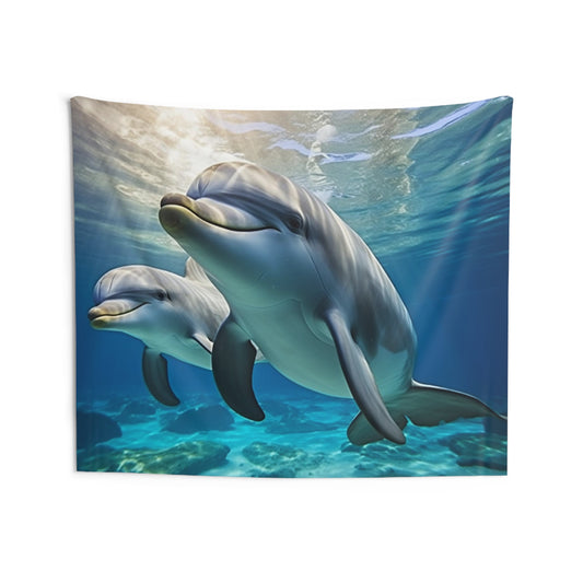 Dolphins Tapestry, Sea Ocean Underwater Wall Art Hanging Cool Unique Landscape Aesthetic Large Small Decor Bedroom College Dorm Room Starcove Fashion