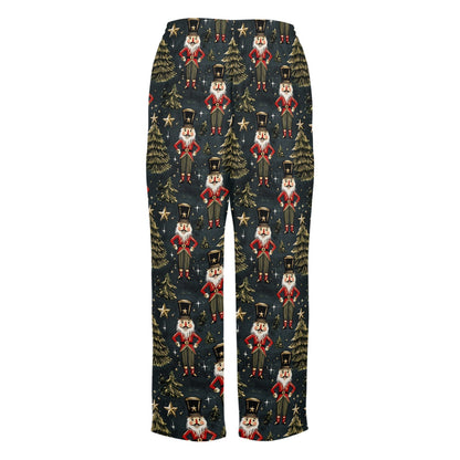 Nutcracker Christmas Trees Women Pajamas Pants, Green Xmas PJ Funny Pockets Trousers Couples Matching Ladies Female Trousers Bottoms