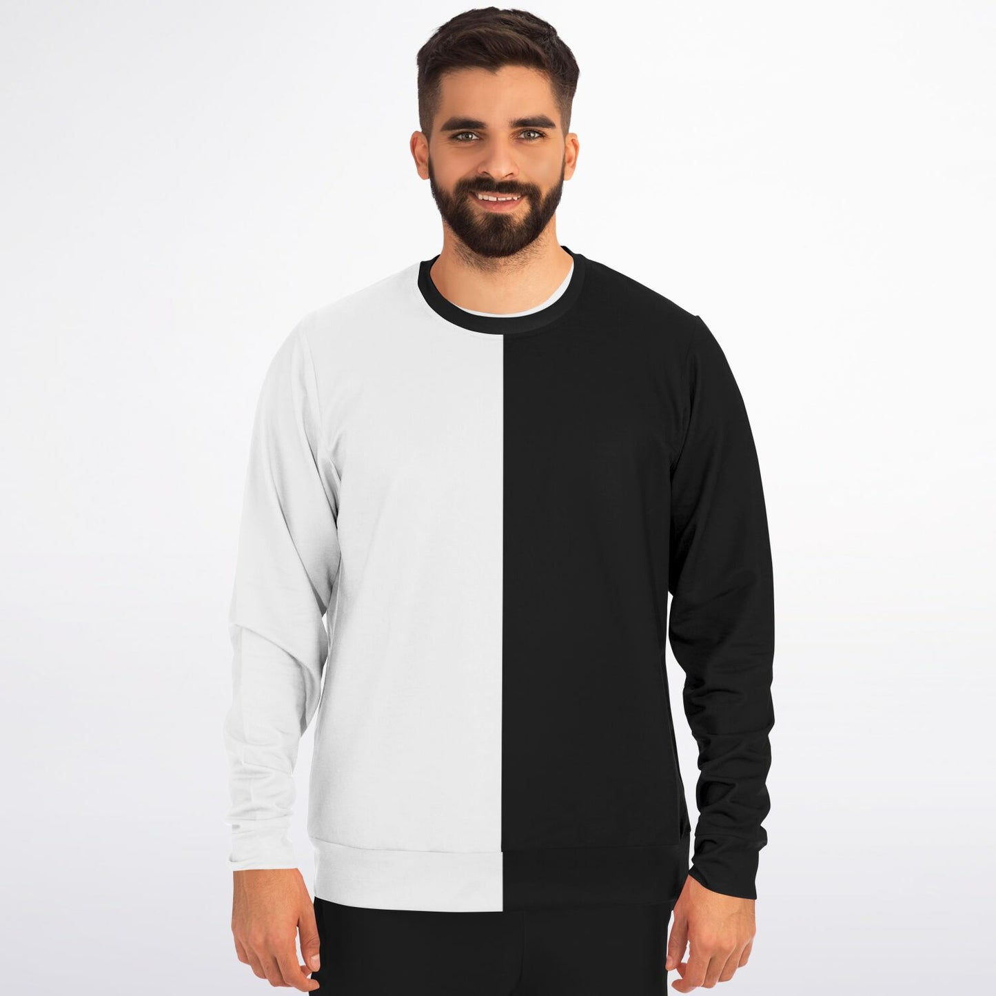 Half Black Half White Sweatshirt, Two Tone Color Block Crewneck Fleece Cotton Sweater Jumper Pullover Men Women Adult Aesthetic Designer Top