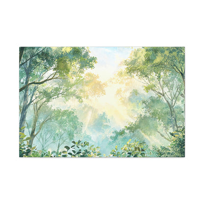 Tree Canopy Sky Canvas Gallery Wrap, Sunlit Calm Nature Watercolor Wall Art Print Decor Small Large Hanging Modern Landscape Living Room