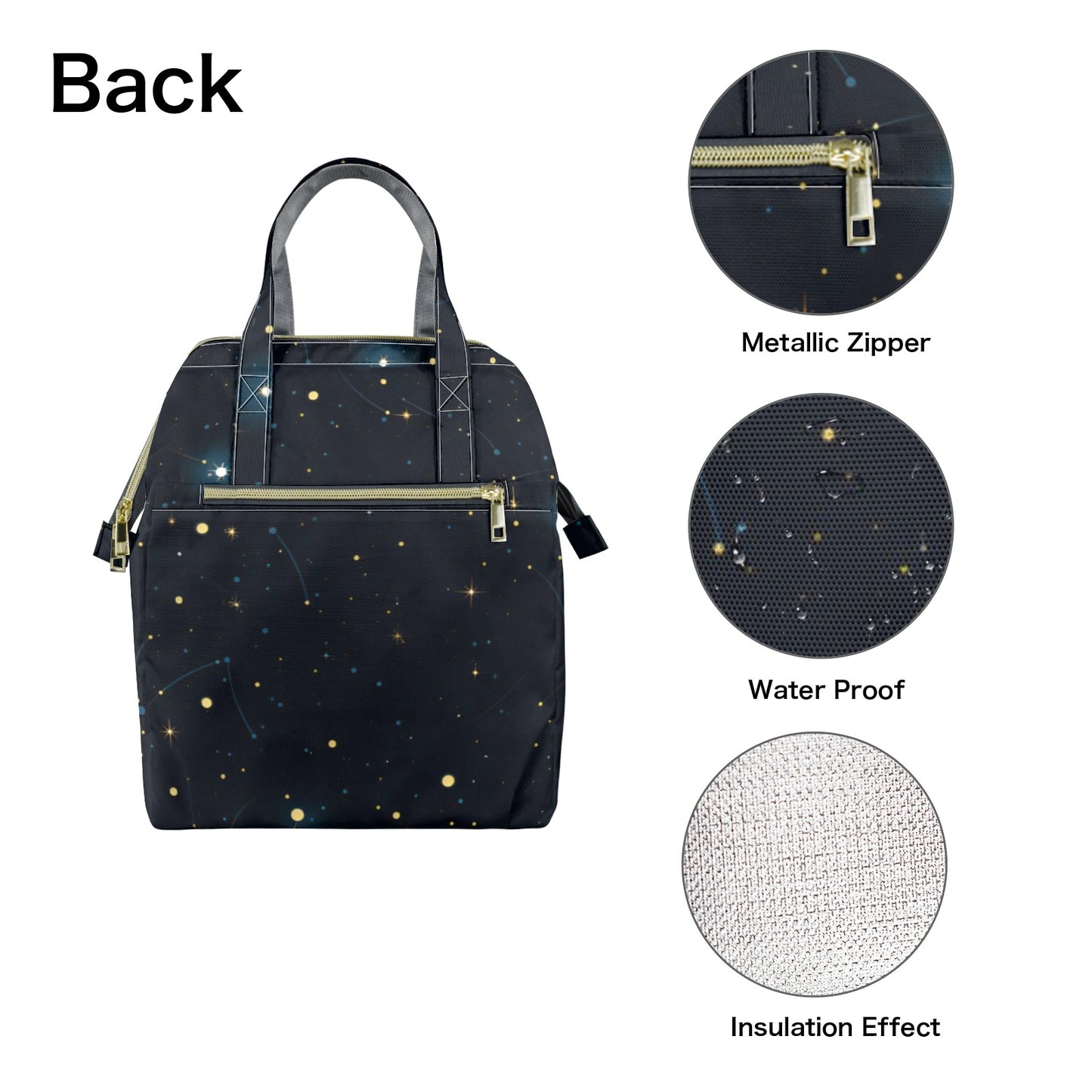 Constellations Insulated Lunch Box Bag Tote, Stars Galaxy Celestial Space Print Ladies Food Container Adult Kids Women Teens Men School Work