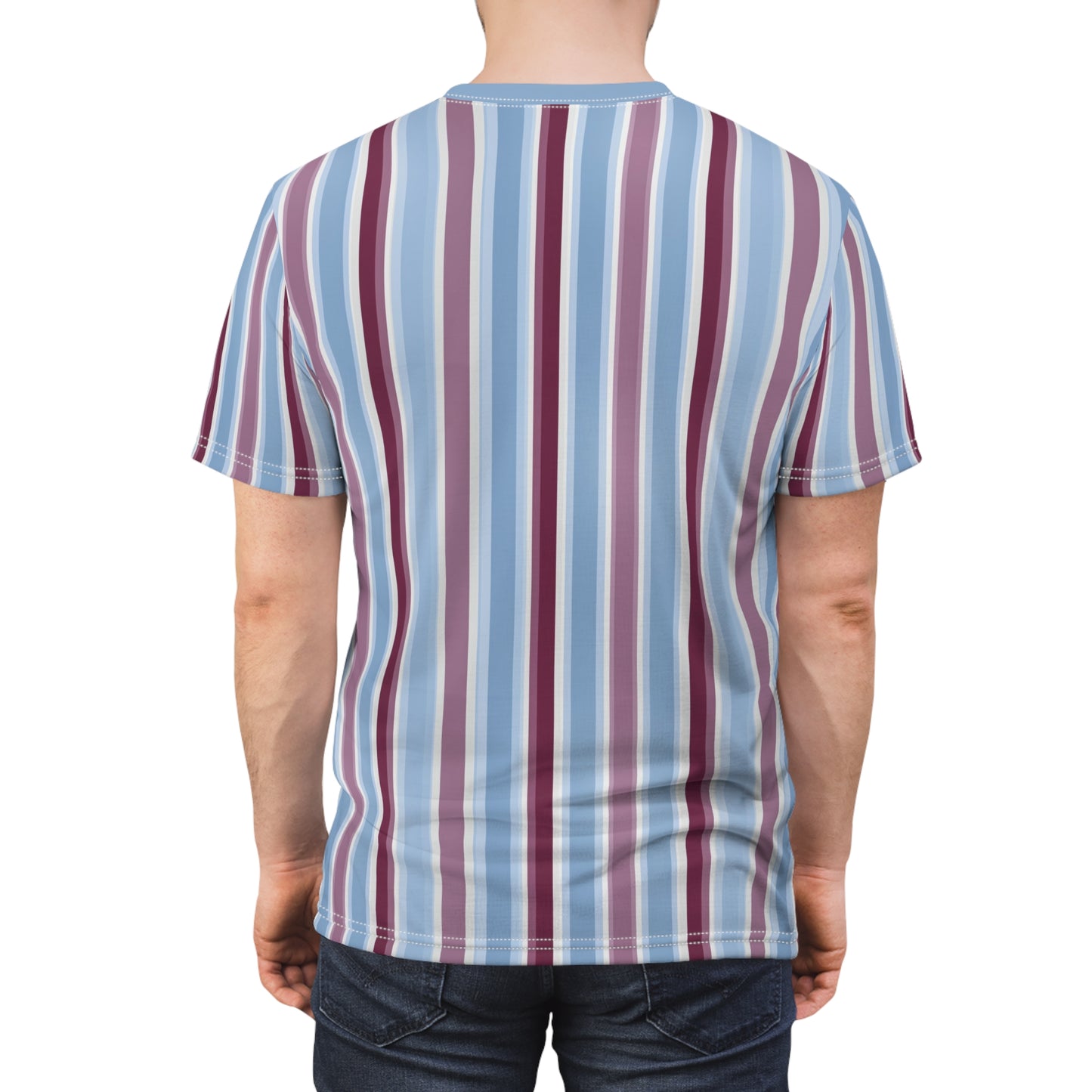 Blue Burgundy Striped Tshirt, Vertical Stripe Designer Aesthetic Lightweight Heavyweight Crewneck Men Women Tee Top Short Sleeve Shirt