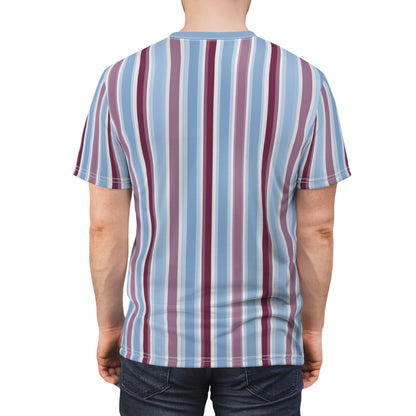 Blue Burgundy Striped Tshirt, Vertical Stripe Designer Aesthetic Lightweight Heavyweight Crewneck Men Women Tee Top Short Sleeve Shirt