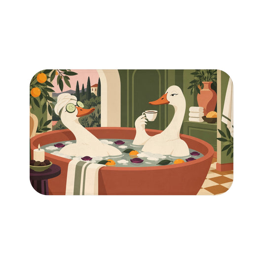 Funny Duck Bath Mat, Mediterranean Spa Memory Foam Cute Shower Bathroom Decor Non Slip Floor Large Small Washable Quick Dry Luxury Rug