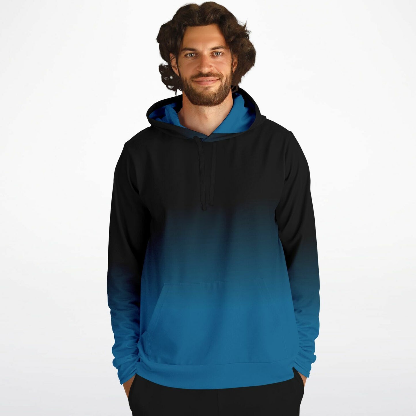 Black Blue Ombre Hoodie, Tie Dye Gradient Pullover Men Women Adult Aesthetic Cotton Hooded Sweatshirt with Pockets Designer Plus Size