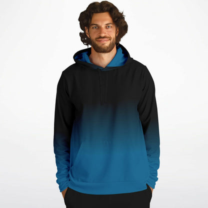 Black Blue Ombre Hoodie, Tie Dye Gradient Pullover Men Women Adult Aesthetic Cotton Hooded Sweatshirt with Pockets Designer Plus Size