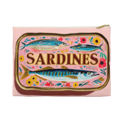 Sardine Can Print Zipper Pouch, Fish Pencil Case Vintage Pen Coin Makeup Travel Cosmetic Bag Accessory Canvas Zipper Large Small Organizer