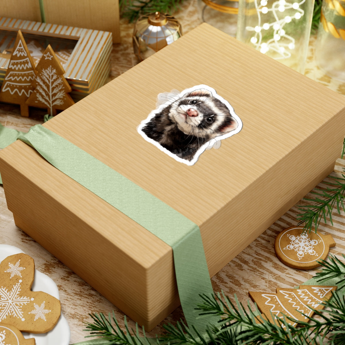 Ferret Sticker Decal, Watercolor Animal Wildlife Cute Art Vinyl Laptop Waterbottle Tumbler Car Waterproof Bumper 4x4 Clear Die Cut Wall