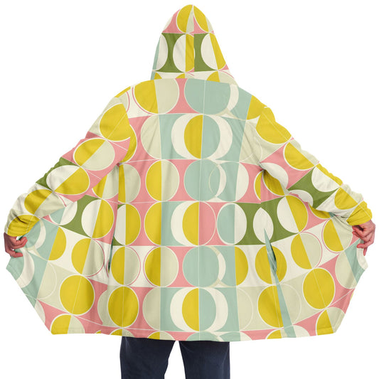 Mid Century Modern Hooded Cloak, Geometric Retro Vintage Coat Men Women Male Ladies Winter Warm Mink Fleece Blanket Wearable Cape